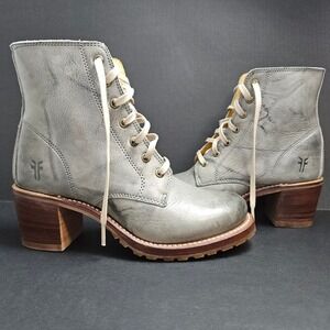 FRYE Women's Leather Sabrina Lace Up Ankle Boots Gray Size 6 Vibram Roccia SCUFF